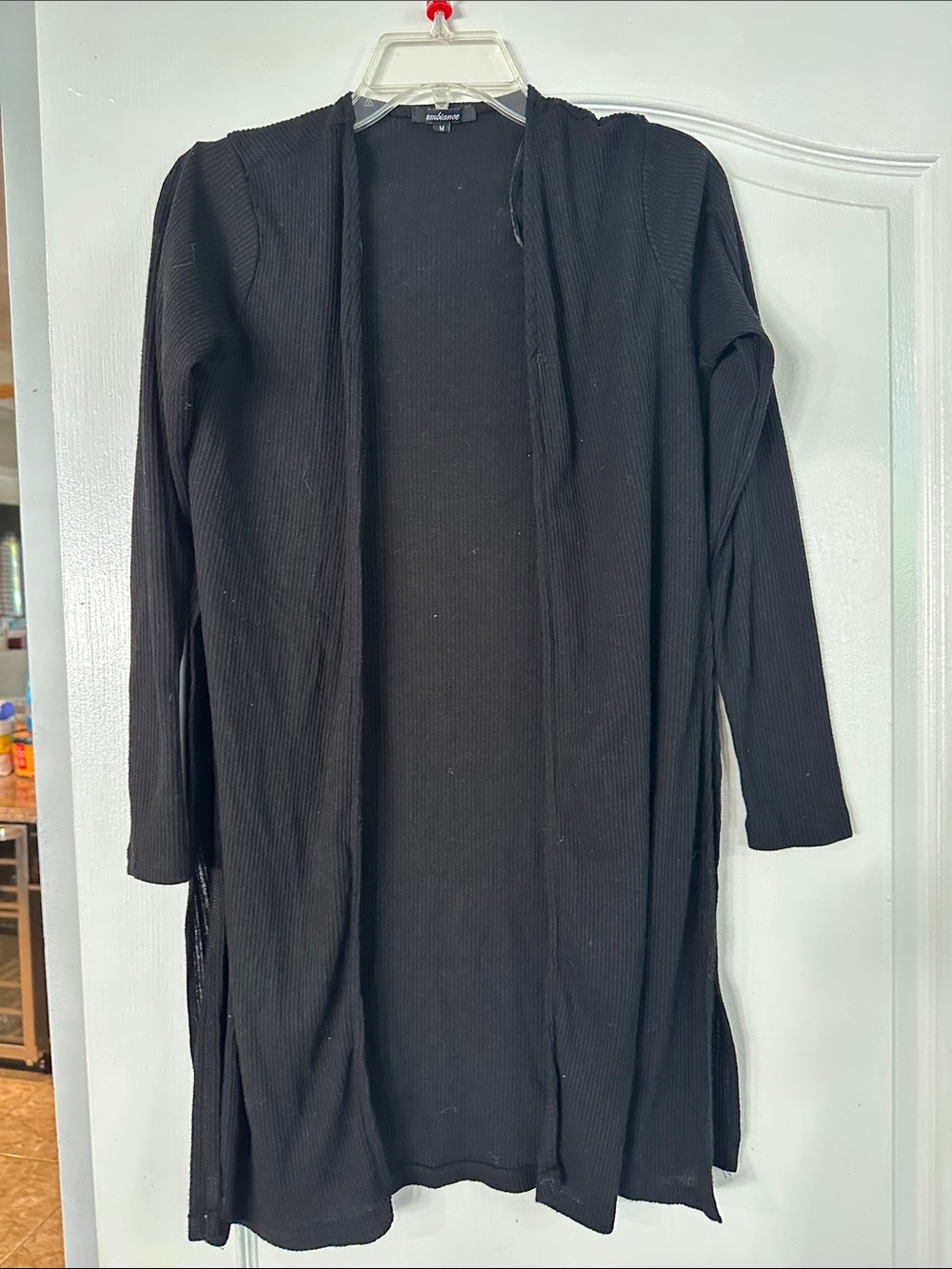Cardigan Ambiance Black Long Open-Front Ribbed Cardigan Tunic